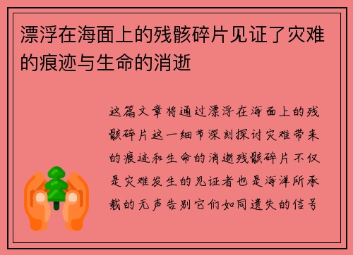 漂浮在海面上的残骸碎片见证了灾难的痕迹与生命的消逝